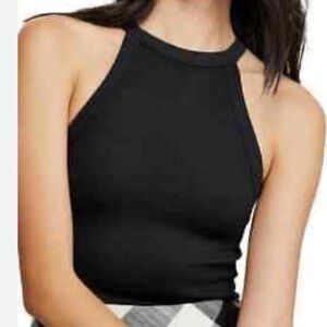Intimately Free People Black Ribbed Wide Waist Band Tight Tank Top